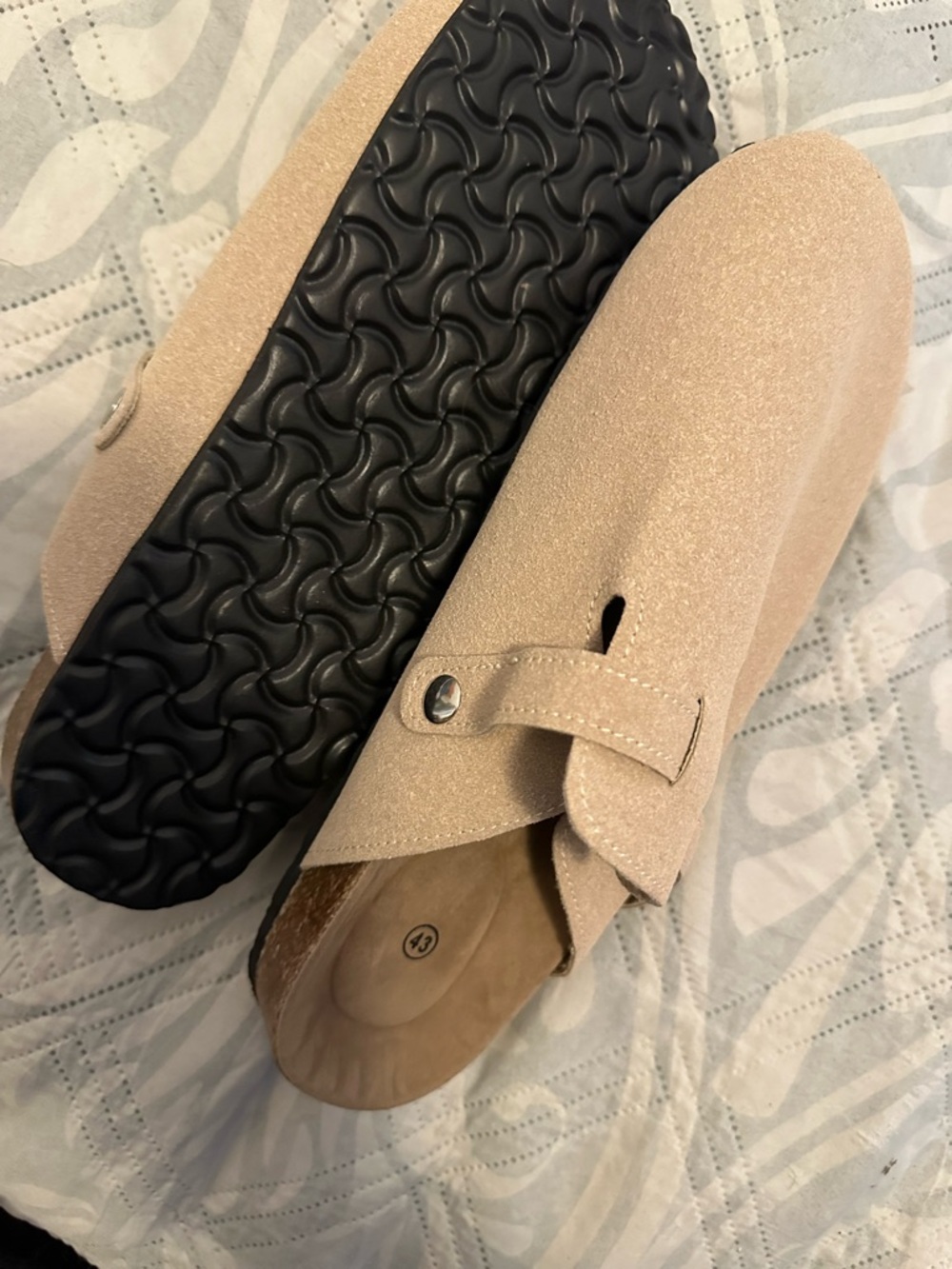 Suede Buckle Clog Slide in Beige - Picture 7 of 8